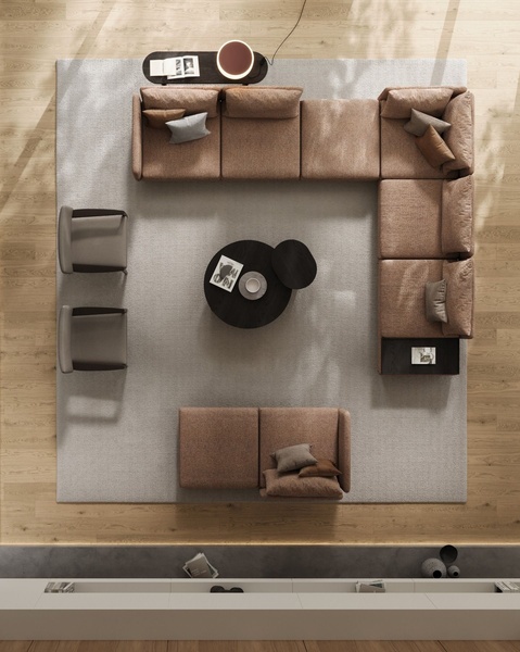 sectional sofa, modular sofa, living room furniture, upholstered sofa, corner sofa, modern sofa, brand awareness, minimalist, lifestyle, calm, luxurious, brown, neutral